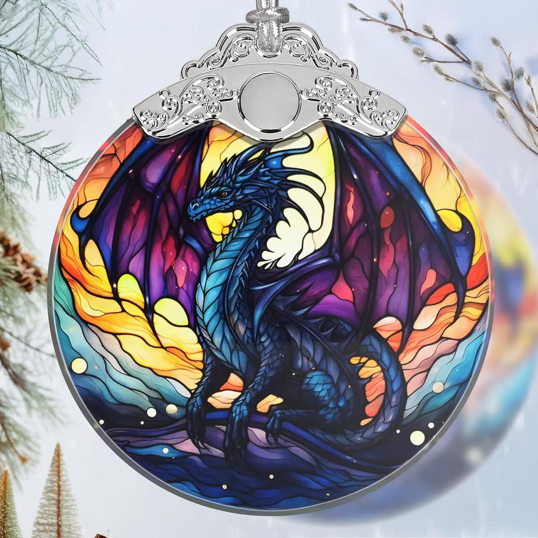 2 x Flying Dragon Stained Glass Orament - Christmas Ornament - Christmas Decorations for Tree - Holiday Present ldeas - Gift Exchange
