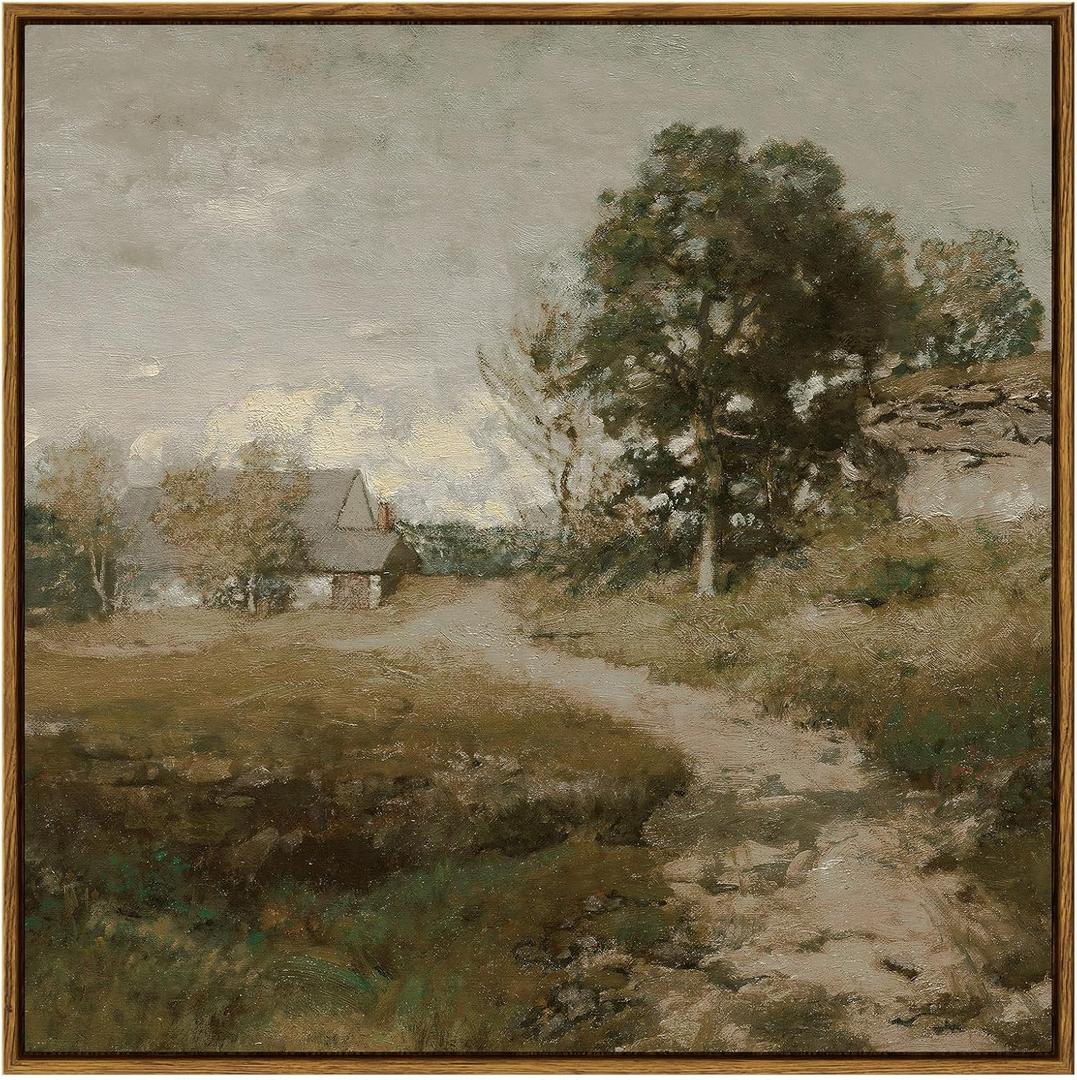 InSimSea Square Framed Canvas Wall Art, Large Decor Vintage Countryside Landscape Paintings, French Country Wall Pictures for Bedroom Bathroom, Canvas Prints Vintage Farmhouse Decor 24"x24"