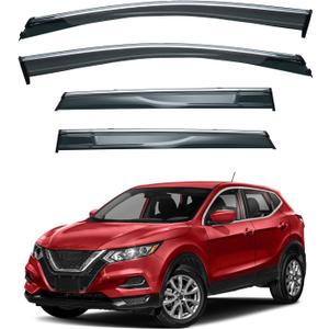4pcs JDM Vent Window Visors Compatible with Rogue Sport 2017-2022 Only, Outside Mount Style Sun Rain Guard, Smoke Tint with Chrome Trim
