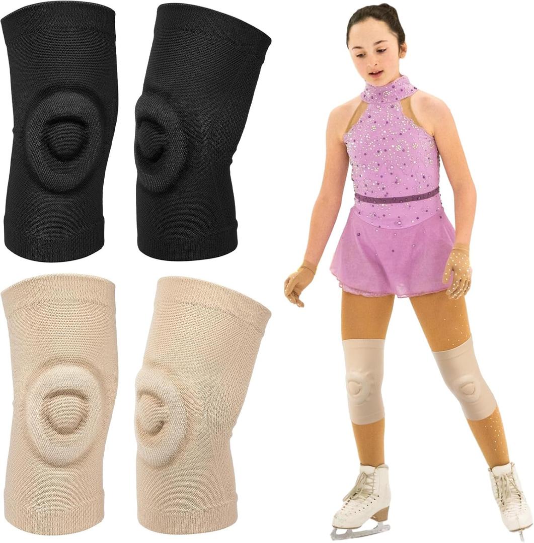 Shappy 2 Pair Figure Ice Skating Knee Pads Gel Dance Knee Pads Cushion and Support Breathable Material for Dancing Skating Women Girl Men (Large, Beige and Black)