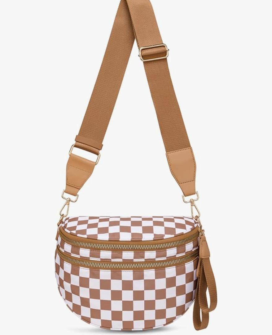 Pure Colour Crossbody Bum Bags for Women Spacious Checkered Cross body Bag Nylon Trendy Fanny Pack for Travel