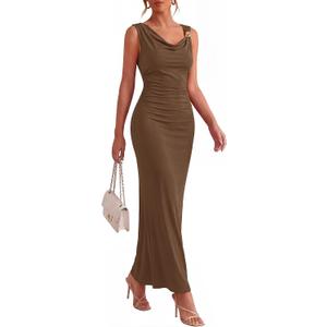 BTFBM Spring Dress for Women Sleeveless Solid Bodycon Homecoming Prom Cocktail Wedding Guest Dresses Summer Clothing (Brown, M)