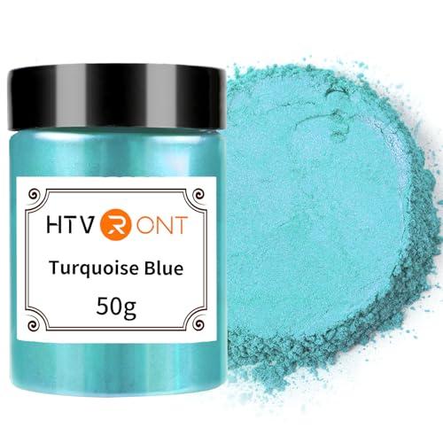 HTVRONT Mica Powder for Epoxy Resin - 1.76 oz/50g Turquoise Blue Mica Powder, Natural Mica Pigment Powder for Soap Making, Resin, Candle Making, Bath Bomb