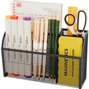 Magnetic Pencil Holder Markers Dry Erase Holder for Whiteboard 3-Grid Locker Organizer for Fridge, Home, School and Office