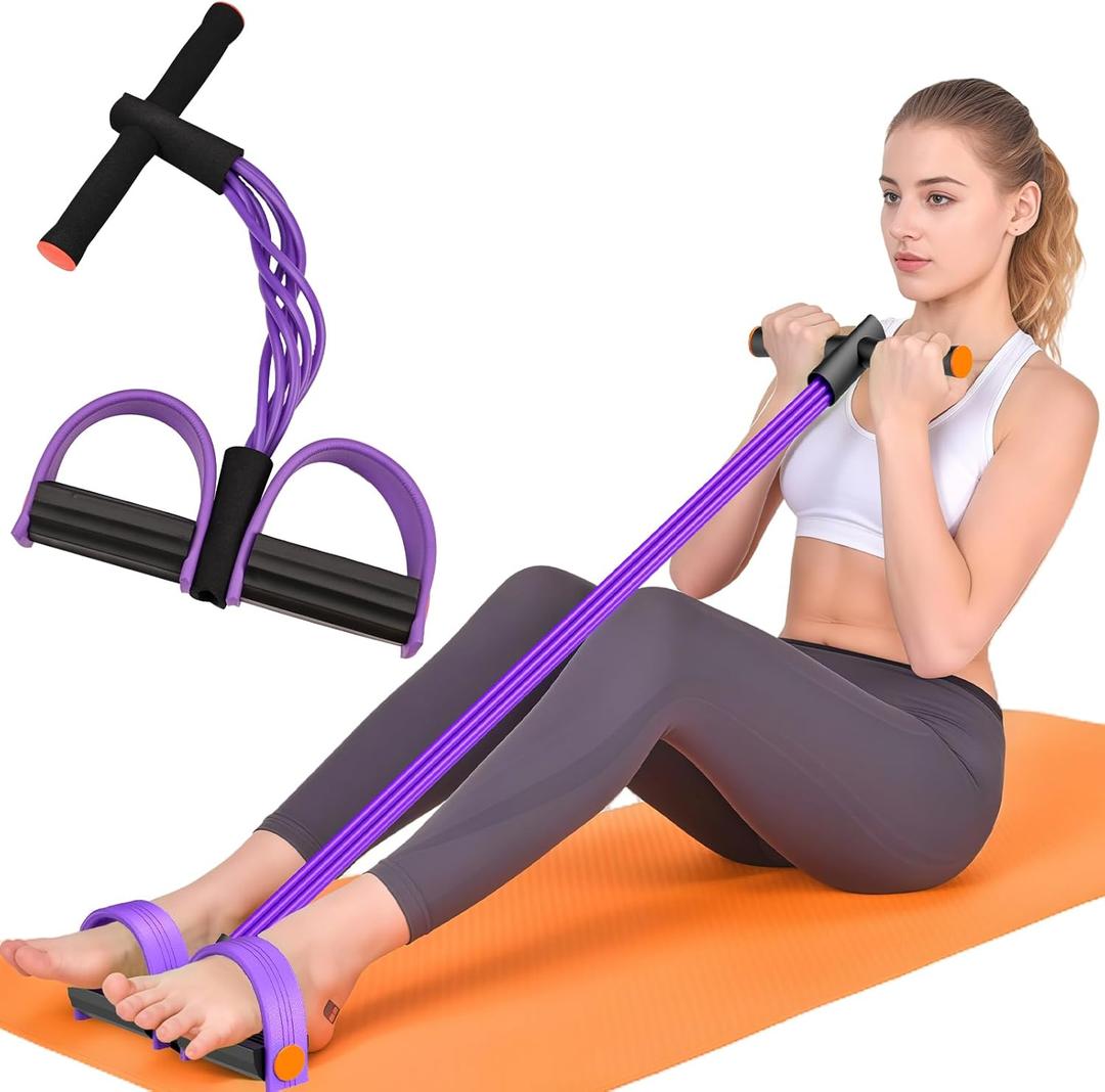 Resistance Bands with Handles, 6-Tube Elastic Foot Pedal Resistance Bands, Natural Rubber Ankle Puller Sit-up Exercise, Multifunction Fitness Band for Abdomen, Waist, Arm, Leg Stretching Training (Purple)