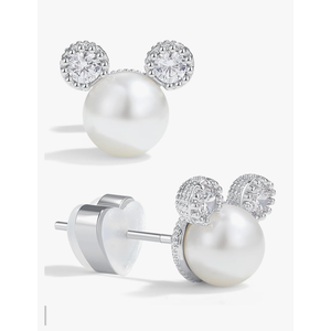 PANSTAR Pearl Earrings for Women - Hypoallergenic 925 Sterling Silver Posts with Pearls & Zircon Gems - Lightweight Mini Mouse Studs with Gift Box