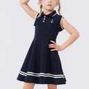Girls Summer Sport Sleeveless Dress Toddler Outfits Anchor Print Casual Polo Dress for 4T 5T Kids Clothes Navy Blue