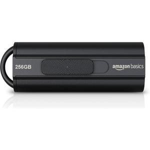 Amazon Basics 256 GB Ultra Fast USB 3.1 Flash Drive, High Capacity External Storage for Photos Videos, Retractable Design, 130MB/s Transfer Speed, Black