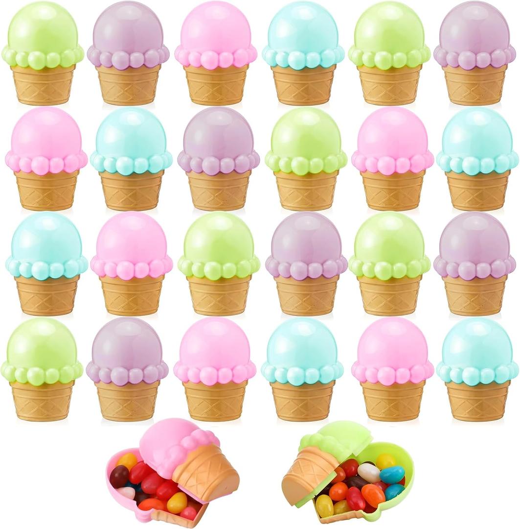 Amyhill 24 Pcs Plastic Fillable Ice Cream Cones Containers Bulk 2.5" Empty Cones Shaped Containers for Ice Cream Drip Theme Party Dly Crafts Party Favors Gift Basket Stuffers Birthday Prizes