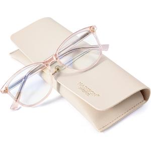 Madison Avenue Square Vintage TR90 Blue Light Blocking Reading Glasses for Women with Case, Anti Glare/Eyestrain Computer Readers Transparent Brown 1.5