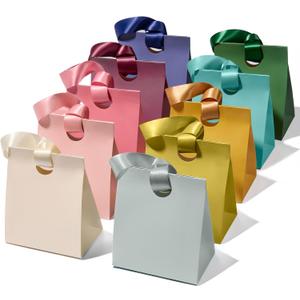 Vitalizart Paper Gift Bags With Ribbon Handles Set of 10 Assorted Colors Bulk Reusable For Gift Wrap Kids Birthday Bridal Shower Party Favors Goodie Bags Candy Christmas 8.07"x4.72"x9.84" Medium Size