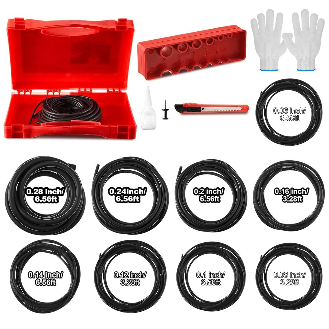 Nuanchu Buna-N O Ring Splicing Kit 70a Nitrile Rubber O Ring Cord Kit with 9 Sizes Rubber Strips Cutting Block Knife Glue Clamp Gloves for Automotive Hydraulic Plumbing Scuba Repair (Red)
