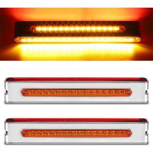 Partsam 2Pcs 12" Double Face Stop Turn Tail Light Bar Chrome with Side Marker Indicator Lights 55 LED, 12 Inch Triple Face Led Trailer Light Bar Surface Mount, 12" Double Face Auxiliary Light Bar