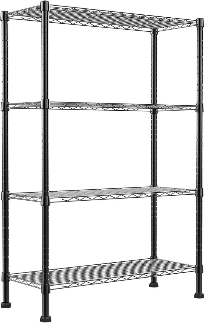 REGILLER 4-Wire Shelving Metal Storage Rack Adjustable Shelves,Standing Storage Shelf Units for Laundry Bathroom Kitchen Pantry Closet(Black,14.1" D x 30" W x 54" H), 4tier 14.1"D x 30"W x 54"H