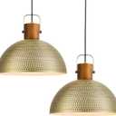 ELYONA 2 Pack Large Hammered Pendant Light Fixtures, 16 Inch Ash Wood Vintage Dome Hanging Lamp, Antique Gold Mid Century Pendant Lighting for Kitchen Island, Farmhouse, Dining Room, Brushed Brass