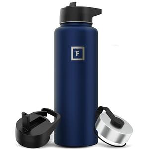 IRON °FLASK Camping & Hiking Hydration Flask with 3 Lids - Stainless Steel, Double Walled & Vacuum Insulated Water Bottle - Leak Proof & BPA Free (Twilight Blue, Straw - 40 oz)