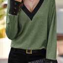 Flamingals Women's V Neck Two Tone Tops Button Cuff Long Sleeve Dressy Casual Christmas Tops Fall Fashion Clothes (XXL)