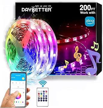 DAYBETTER Waterproof Led Lights for Bedroom, 200ft Led Strip Lights, 960 LEDs Color Changing RGB 24 Keys Remote Controller, 24v for Outdoor Room Home Party Christmas Decoration