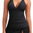Yonique 2 Piece Swimsuits for Women Halter Tankini Top with Skirt Bottom Tummy Control Bathing Suit (Black, M)