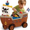 2-in-1 Pirate Ship Toy - Kids Ride-On Boat with Wheels, Under Seat Storage and Playset with Figures - Interactive Ride on Toys for 1 year olds and above, Multicolor