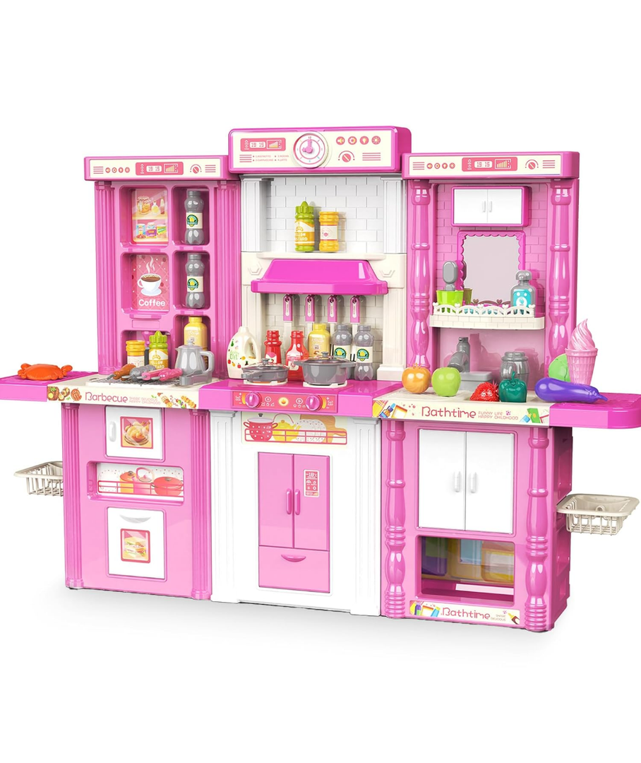 Kids Kitchen playset, Play Kitchen for Kids Ages 4-8, Accessories Set with Realistic Lights and Sounds, Simulation of Spray and Play Sink, Kitchen Set for Kids Ages 3-5 for Girls and Boys