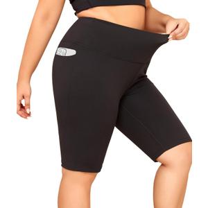 LALAGEN Women Plus Size Biker Shorts with Pockets - Tummy Control Gym Workout Running Yoga Volleyball Athletic Shorts (Black, XXXL)