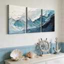 3Pcs Blue Abstract Wave Canvas Wall Art Modern Neutral 3D Textured Ocean Landscape Pictures Wall Decor Blue and White Coastal Posters Prints for Living room Bedroom 12x16in