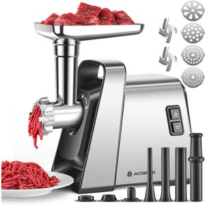 AAOBOSI Meat Grinder Electric, [3000W Max] Meat Grinder Heavy Duty with 2 Stainless Steel Blades & 4 Grinding Plates, Sausage Maker & Kibbe Kit for Home Kitchen Using