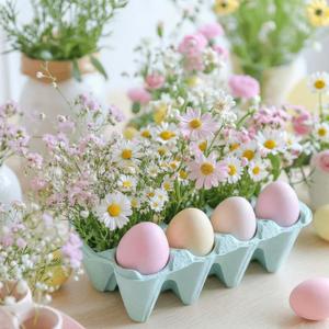 Easter Table Decoration with Egg Artificial Flowers Pastel Easter Egg Spring Centerpiece for Dining Living Room Farmhouse Table Decoration Indoor for Home Office