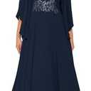 PUXIU Chiffon Long Sleeve Mother of The Bride Dresses Lace Appliques Round Neck Sequin Formal Dress PU253