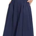 Women Floral Corset Dress Boho Spaghetti Strap Lace Up Casual Midi Dresses with Pockets Low Cut Flowy Bustier Sundress (X-Small, Navy Blue)