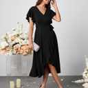 Womens Wedding Guest Midi Dress Flutter Sleeve V Neck Wrap High Low Bridesmaid Cocktail Formal Dresses for Women (Black)