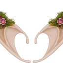2 x FRESHME Mushroom Elf Ears Adult - Handmade Soft Pixie Fairy Ears with Moss Mushroom and Flower Non Piercing Woodland Forest Elven Ear Cuff for Women Christmas Renaissance Halloween Cosplay Accessories