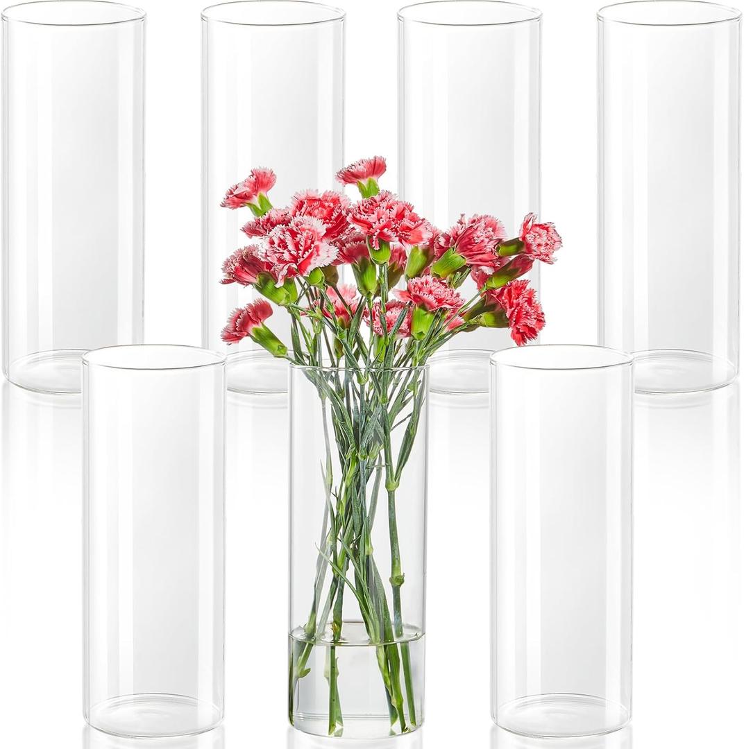 7pcs Glass Cylinder Vases for Centerpieces - 10 Inch Tall Glass Vases for Flower, Clear Flower Vase Bulk Floating Candle Vase for Table Centerpiece Wedding Home Decor