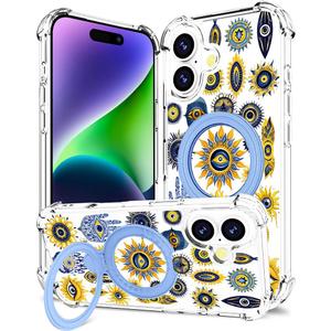 for iPhone 17 Case Magnetic Clear Design,Compatible with MagSafe,Kickstand Vertical/Horizontal,Shockproof Airbag Bumpers Phone Cover - Blue Evil Eyes