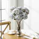 Artificial Flower Fake Silk Hydrangea Heads Bouquet with Stems Bulk for Fall Decoration Table Center Christmas Indoor Outdoor Faux Floral Realistic with Leaves Plants Crafts 8PCS(Blue)