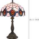 Tiffany Lamps Light Pink Peacock Tail Style Stained Glass Table Lamp Desk Bedside Reading Light 12X12X18.5 Inches with Bronze Resin Base Applicable to Bedroom Living Room Office