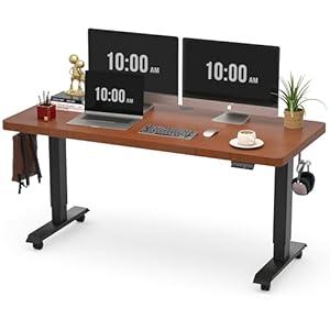 Monomi Electric Standing Desk, 55x24 Inches Adjustable Height Sit Stand Up, 3 Memory Preset Home Office Computer PC Table, Writing Rising Desks with Wheels, Cherry