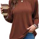 Long Sleeve Shirts for Women Fall Business Casual Blouses Crewneck Pleated Work Tunic Tops 2025 (M)