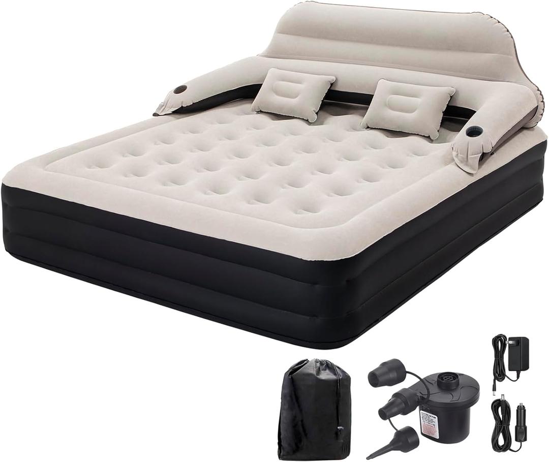 DIMAR GARDEN King Size Air Mattress with Headboard and Pump, Blow Up Mattress Inflatable Bed with Pillows