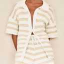 PRETTYGARDEN Women's 2 Piece Shorts Sets Casual Summer 2025 Short Sleeve Striped Sweater Set Matching Beach Vacation Outfit (White, XL)