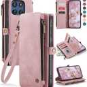 Defencase Compatible with Moto G Stylus 5G (2025) Case, RFID Blocking Wallet Case for Motorola Moto G Stylus 5G 2025 PU Leather Flip Strap Zipper Card Holder Phone Cases for Women and Men, Rose Pink