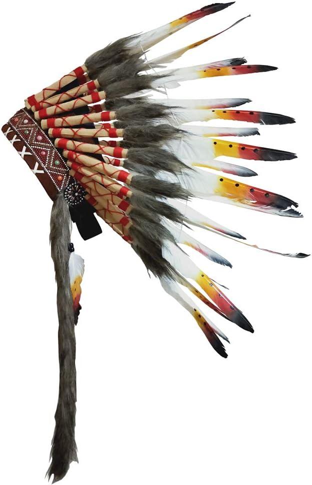 LWINGFLYER Feather Headdress - Native American Indian Style Headwear 15.53-17.71inch (Brown)