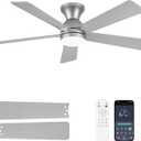 Ceiling Fans with Lights and Remote, 48 Inch Ceiling Fan with Light, Low Profile, Reversible, Dimmable LED, Flush Mount, Quiet, DC Motor, Nickel Ceiling Fan for Bedroom, Kitchen, Dining Room