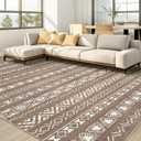 Area Rug Living Room Rugs - 8X10 Washable Boho Farmhouse Bohemian Neutral Large Moroccan Geometric Soft No Slip Indoor Thin Floor Carpet for Bedroom Under Dining Table Home Office -Dark Brown