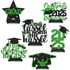 Yaaaaasss! Graduation Centerpieces, Set of 6, Green Glitter, Table Topper, Party Decorations, Photo Booth Props, 8*7 inches