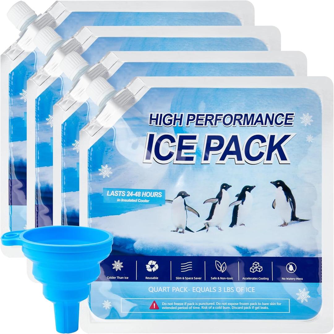 Reusable Ice Packs for Cooler, 4 Pack Freezer Ice Packs for Lunch Boxes, Cooler Ice Packs for Camping Gear, Fishing (Large)