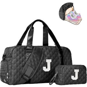 Travel Bags, Gifts for Friends Female Women, Initial Travel Duffel Bag, Gym Bag, Personalized Weekender Bag, Friend Wedding Girlfriend Birthday Gifts for Teen Girls, Graduation Gifts (black)