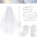 3 Pcs First Communion Veil Set Gloves Headpiece for Girls 1st Holy Communion Accessories for Wedding Party Costume (White)