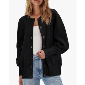 ReachMe Womens Fall Oversized Sweatshirt Cardigan Button up Lightweight Cardigan Long Sleeve Open Front Jacket with Pockets S